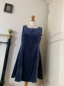 Vintage Laura Ashley Blue Cotton Velvet Short Lined Pinafore Dress UK12 - Picture 1 of 5
