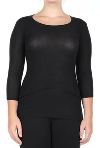 ATM 244440 Womens Casual Round Neck 3/4 Sleeve T-Shirt Solid Black Size X-Small - Picture 1 of 3