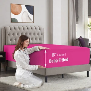 Full Fitted Sheet 16” Extra Deep Pocket Elastic Bed Sheets Twin Full Queen King - Picture 1 of 108