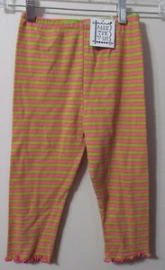 NWT Mis Tee V-us  Pink/Green Striped Cotton Legging Pants Ruffled Hem Sz  6/7 - Picture 1 of 5