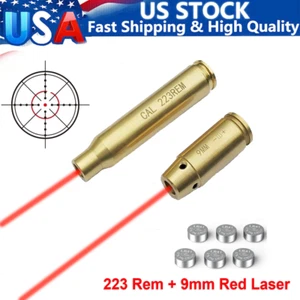 Bore Sight 223 Rem + 9mm Red Laser Sight Set Cartridge Bullet Shap Boresighter - Picture 1 of 14