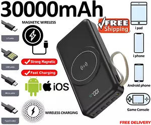 30000 mAh Wireless Power Bank 2USB LED Pack Battery Charger For Mobile Phone UK - Picture 1 of 10