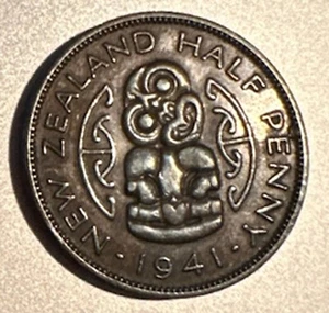 1941 New Zealand Half Penny King George VI - Picture 1 of 2