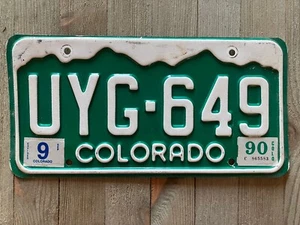 Vintage 1990 Colorado Mountain License Plate Single With Tags UYG-649 - Picture 1 of 2