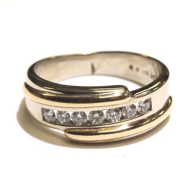 14k yellow white gold Natural .50ct Diamond wedding band ring mens 9.3g channel - Image 1 of 4