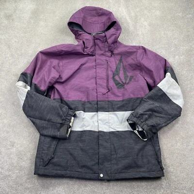 Volcom Full Zip Up Hooded Bias Insulated Jacket Women's Size L Purple Gray White - Image 1 of 4