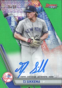 2019 BOWMAN'S BEST TJ SIKKEMA BEST OF 2019 AUTO GREEN PARALLEL 16/99 YANKEES - Picture 1 of 1