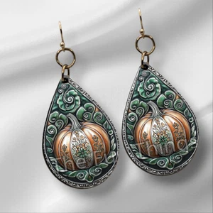 Vintage Style Pumpkin Autumn Earrings NO TARNISHING Thanksgiving Halloween Gift - Picture 1 of 8