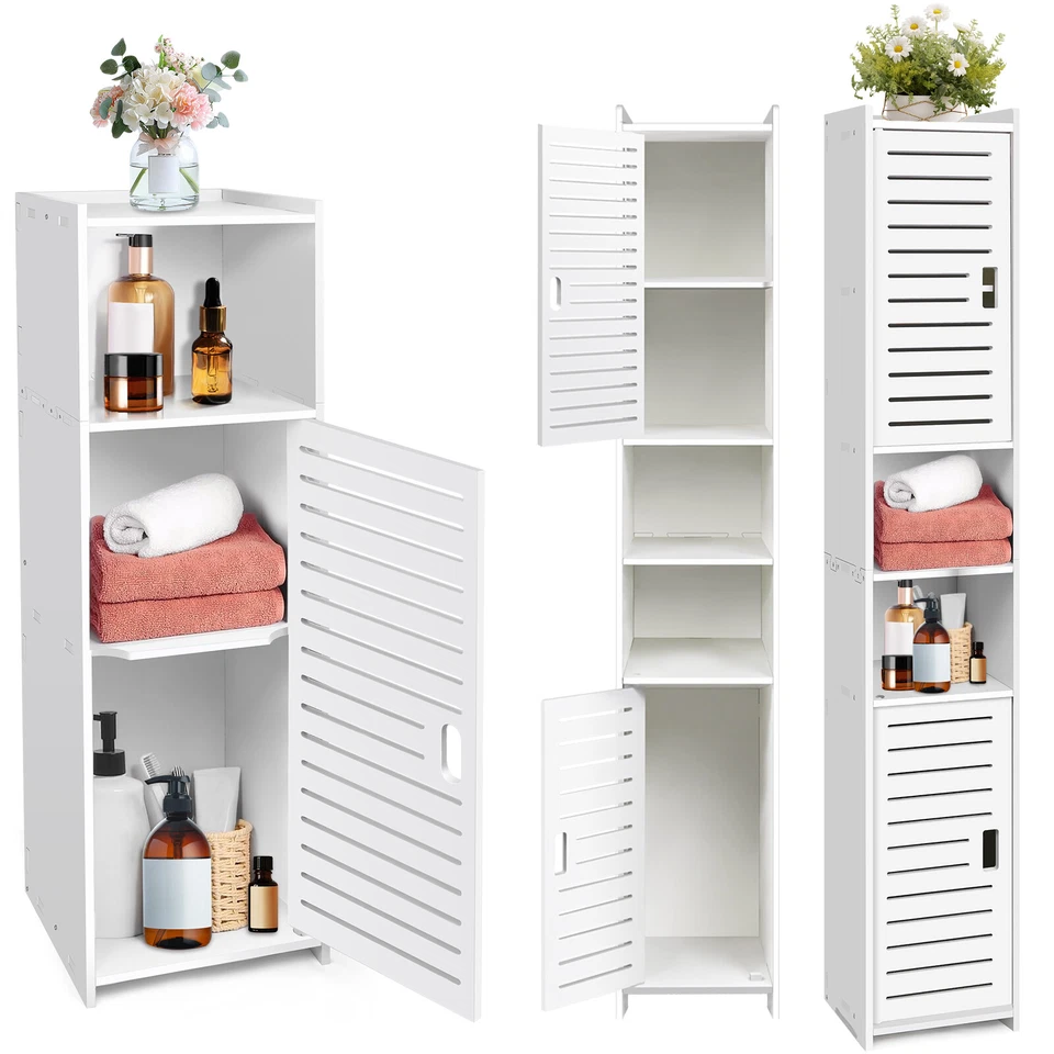 DAYPLUYS White Tall Bathroom Storage Cabinet Narrow Freestanding Cabinet Modern Shelf UK