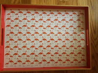 Rectangular Tray with Pink Flamingo's. Fun, colorful. - Image 1 of 4