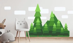 Nursery decor wall stickers woodland forest trees clouds mountains computer game - Picture 1 of 2