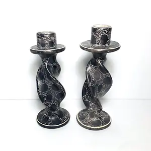 Vintage Hand Carved Soapstone Candle Holder- Set Of 2 - Picture 1 of 7