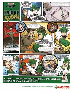 2007 PRINT AD - CASTROL MOTOR OIL  AD - GTX VS. ENGINE SLUDGE COMIC STRIP AD - Picture 1 of 1