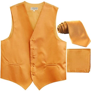 Nuevo Chaleco de Esmoquin a Rayas Horizontales para Hombre Chaleco_corbata y Hankie Set Oro Formal - Imagen 1 de 4
