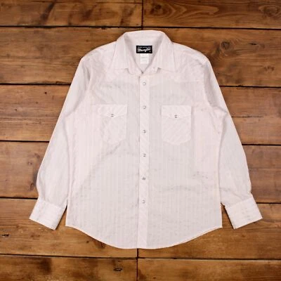 Vintage Wrangler Western Shirt Snap L 90s Mens Long Sleeve Cream Striped - Image 1 of 4