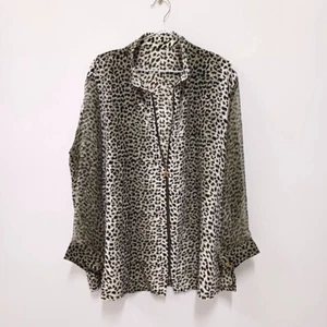 Women Blouse 2XL Black Leopard Print Long Sleeve Zipper - Picture 1 of 17