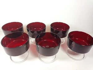 6x Vintage 70’s Luminarc French Ruby Red Glass Sundae Trifle Dessert Bowl Dishes - Picture 1 of 16