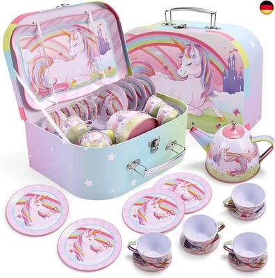 JOYIN 15-teiliges Einhorn Wackelkäfer Teeservice Tin Teekanne Set für Kinder T