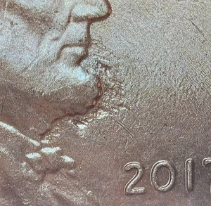 2017-P Lincoln Cent Strike Through Grease Error Obverse - BU Coin - Picture 1 of 3