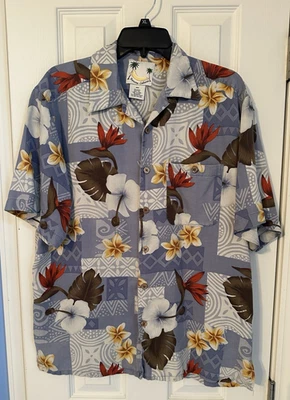 Banana Cabana Hawaiian SS Shirt Men’s Medium Silk Button Up Blue Floral Print Foto 1 de 4