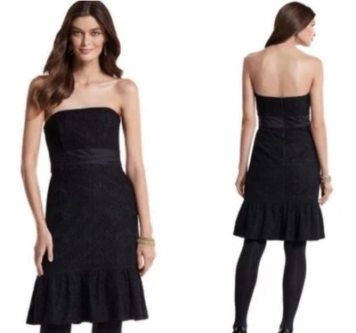 Vestido White House Black Market preto de renda sem alças linha A bainha peplum tamanho 10 -NOVO - Imagem 1 de 4