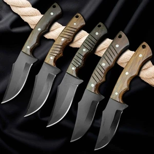 Cuchillo desollador de caza de madera de rosa personalizado con revestimiento de carbono hecho a mano 5 piezas con funda W2 - Imagen 1 de 5
