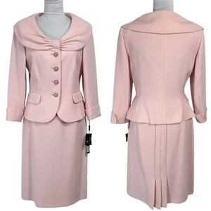 NUOVO set tuta blazer gonna Tahari ASL Jessielyn taglia 6 4 fiocco plissettato rosa icona - Foto 1 di 20