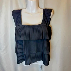 J.Crew schwarzes plissiertes Stufen-Tanktop eckiger Ausschnitt Baumwollmischung Größe M Büro  - Bild 1 von 5