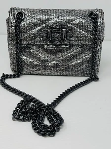 Kurt Geiger London Mini Mayfair Gun Metal Metallic Tweed Crossbody Bag Kette - Bild 1 von 15