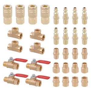 32PCS 1/4" NPT Brass Pipe Fittings Kit Air Hose Fitings, Ball Valve, Reducer ... - Picture 1 of 7