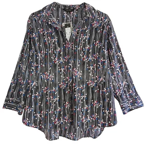 NWT Investments Paige PL Black Blue Red White Hi-Lo Collared Popover Tunic Top - Picture 1 of 4
