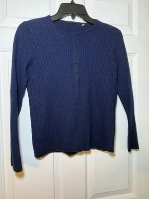 Elie Tahari Blue Ribbed Cropped Sweater Size Medium? 100% Merino Wool Sparkle - Image 1 of 4