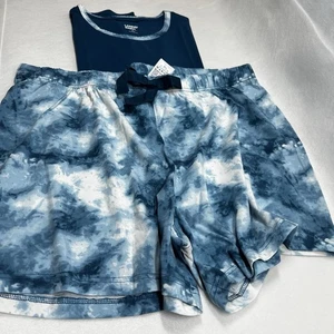 Lands End 1X Schlafset Baumwolle/Elasthan Kurzarm Oberteil und Shorts blau/gemustert - Bild 1 von 12