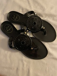 Jack Rogers Georgica Jelly Thongs Flip Flop Sandals Black Size 6 EUC - Picture 1 of 6