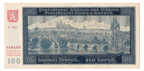100 Korun,Protectorate of Bohemia and Moravia,P-7a,1940,UNC,Czech Cover