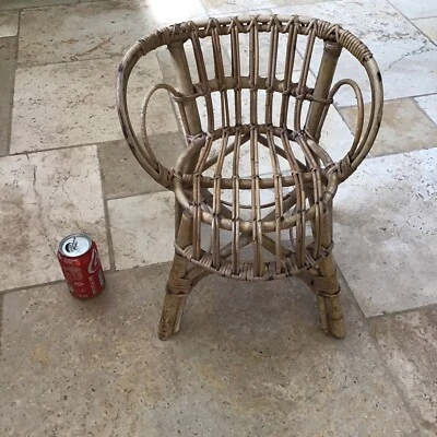 Fauteuil enfant rétro vintage milieu du siècle bambou osier canne baignoire boho tiki jardin - Photo 1/4