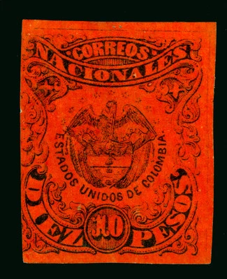 COLOMBIA 1870  Coat of Arms  10p vermilion  Sc# 65  mint MH FVF - Image 1 of 2