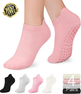 4 Pairs Pilates Yoga Grip Socks for Women, Non-Slip for Barre, Dance, Workout - image 1 of 4