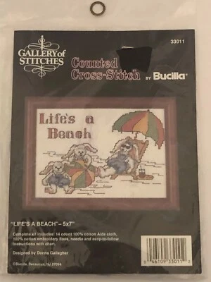Life's a Beach #33011 Counted Cross Stitch Kit 5x7 Bucilla Vintage Sealed New - Image 1 of 4