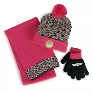 Disney Baby Yoda Beanie Hat Toboggan Gloves Scarf Mitten Set Grogu Girls Sz 4-8 - Picture 1 of 2