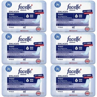 6 x 8 Pack (Inserts) | Facelle Discreet Hygiene Pads Maxi Absorbency 6 - Image 1 of 2