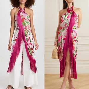 Kult Gaia Bianca Fransen Applikierte Seidenmischung Chiffon Überdeckung Kleid Top S Pink - Bild 1 von 11
