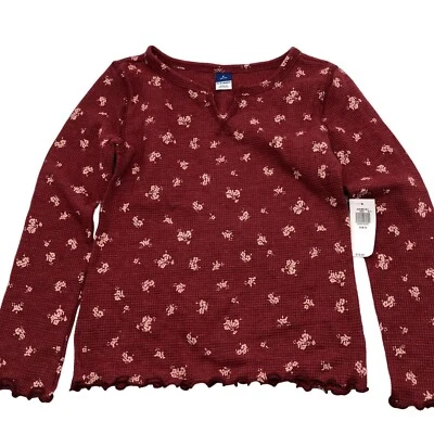 NUEVO CON ETIQUETAS Camiseta Antigua Azul Marino Niñas 6-7 (S) Térmica Manga Larga Floral Festoneada Borgoña Foto 1 de 4