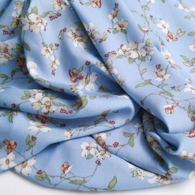 1Yard X 1.4meter Blue Elegant Floral Viscose Material Fabric For Dress Shirt  - Image 1 of 4