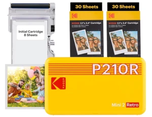 KODAK Mini 2 Retro 4PASS Mobile Photo Printer 5.3 x 8.6 cm Pack of 68 Sheets. - Picture 1 of 9