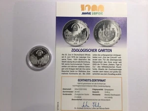 LEIPZIG Münze, Silber, Zoologischer Garten, Medaille, 1000 Jahre Leipzig, Zoo - Bild 1 von 3