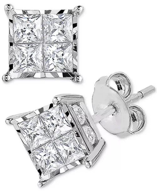 Diamond Princess Cluster Stud Earrings (1 ct. t.w.) in 14k White Gold - Image 1 of 1