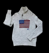 VTG Polo By Ralph Lauren Boys Beige RL67 USA Flag Pullover Sweater Size L 14/16