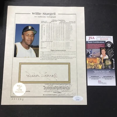 WILLIE STARGELL PIRATES AMERICAN SPORTS COLLECTIBLES STAT SHEET JSA CERTIFIED - Image 1 of 4