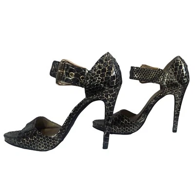 Zapatos de tacón de aguja Michael Antonio para mujer de 4" con estampado de serpiente negros/dorados metálicos talla 8 Foto 1 de 4